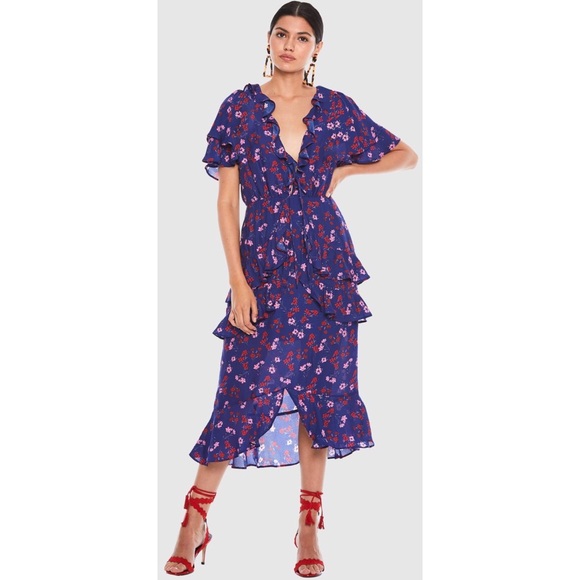 TALULAH The Yearning Ruffle Blue Midi Dress - Picture 1 of 16